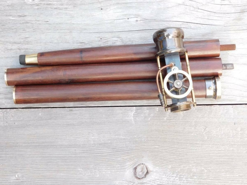Vintage Brass Walking Stick With Working Steam Engine Handle