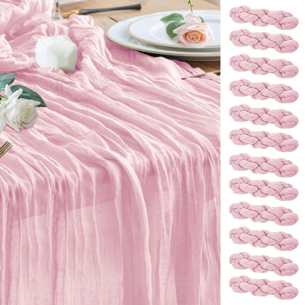 12Pack Pink Cheesecloth Table Runner 10FT Boho Gauze Spring Easter Cheese Clo...