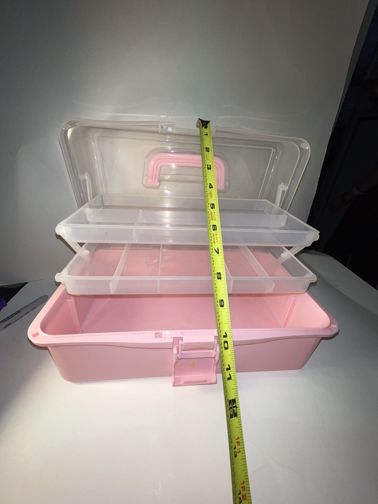 Pink Plastic Craft Organizer Tackle Box Storage Case w/ Tray & Handle
