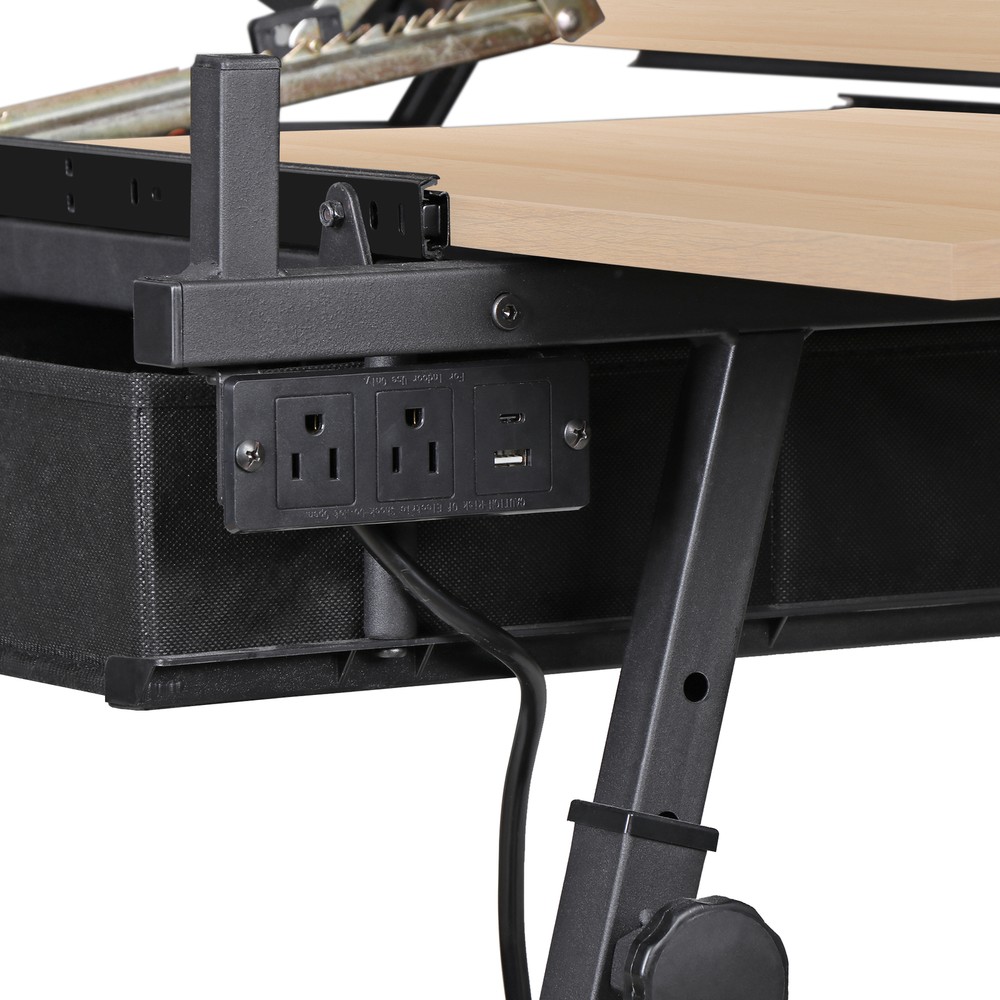 Adjustable Drafting Drawing Tiltable Table & Stool w/ 2 Drawers & Outlet Natural