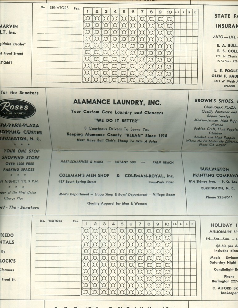 1965 Minor League Baseball Program Almanche Senators VG