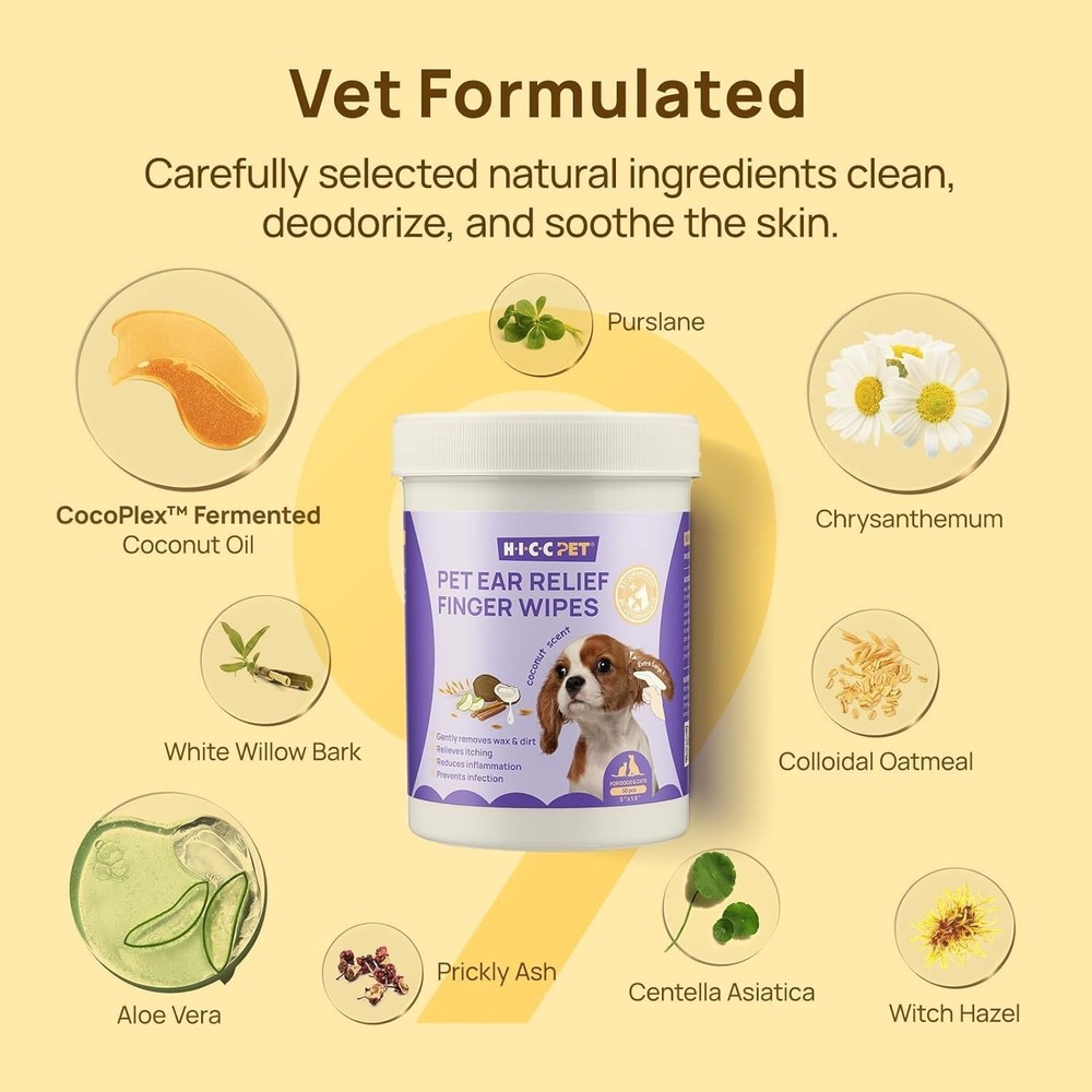 Dual-Sided Ear Cleaner Finger Wipes for Pets - 100ct, Biodegradable & Effective