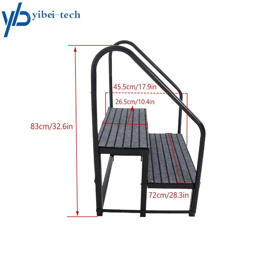 660 lbs Load Capacity 2 Step RV Steps with 2 Handrails w/Step Mat For Trailers