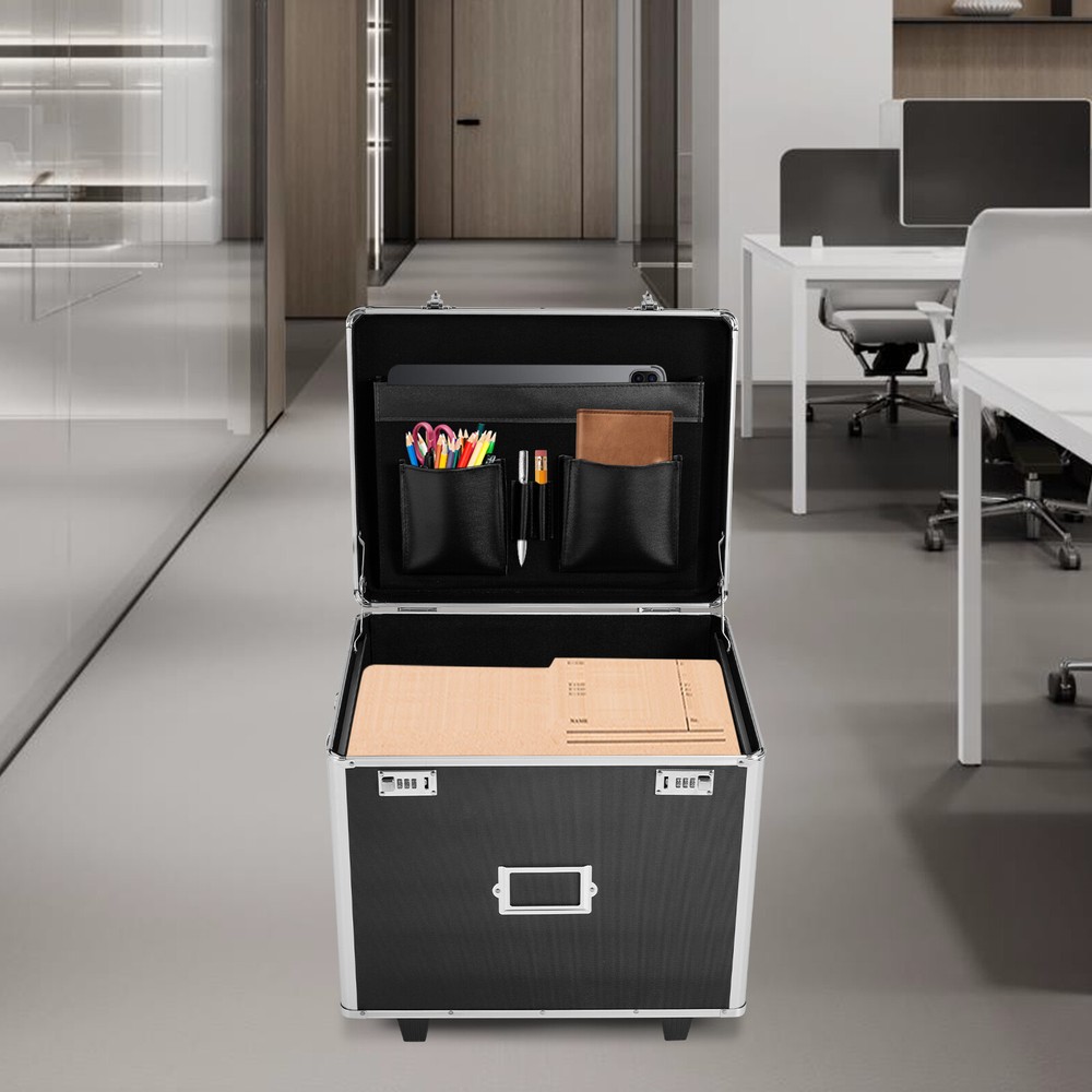 Locking Mobile Business Case, Aluminum Alloy File Lock Box, Hand pull File Case