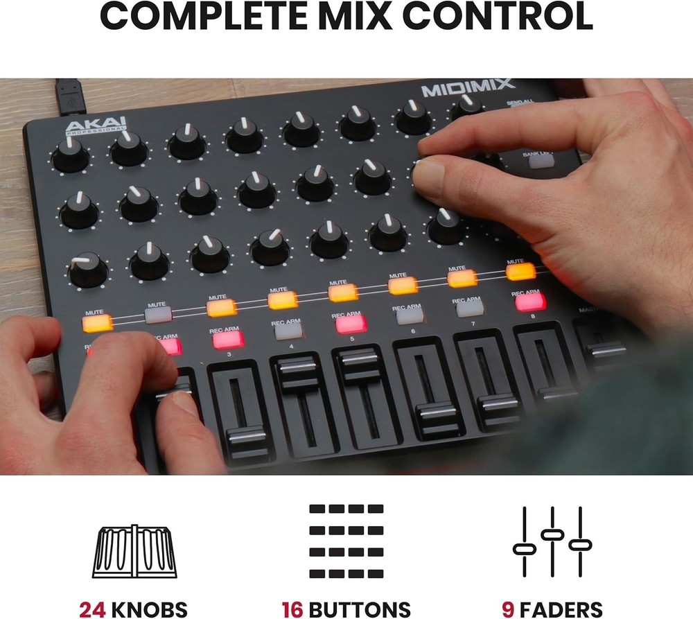 Compact DAW Control Surface with 24 Knobs and 16 Buttons