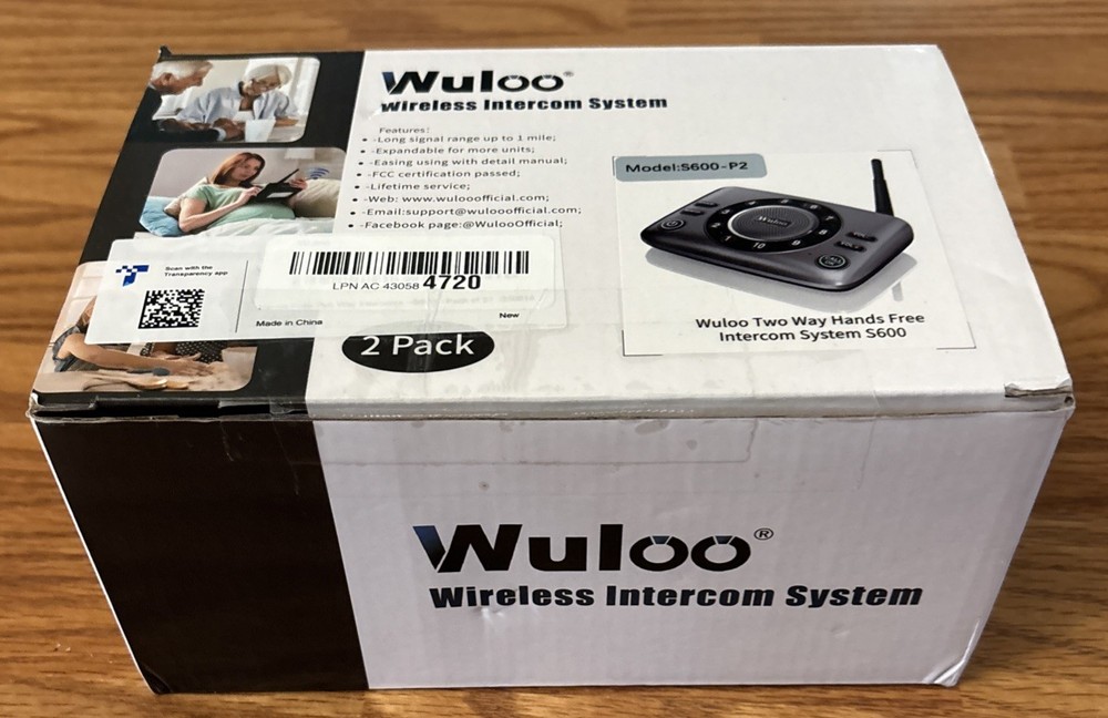 (2) Wuloo Full Duplex 2-Way Audio Wireless Intercom System 5280ft Range S600-P2