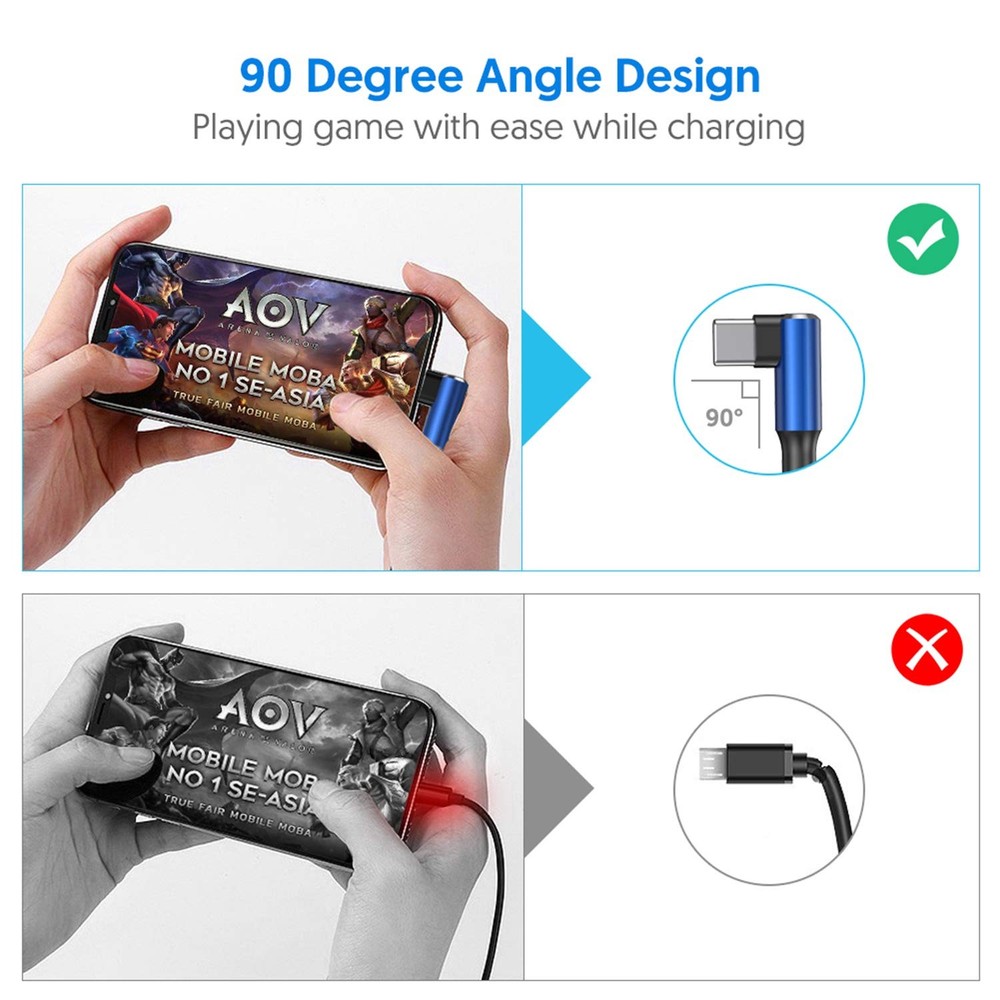 USB C Cable 90 Degree Right Angle[2Pack 10FT], A to Type C 10ft, Blue