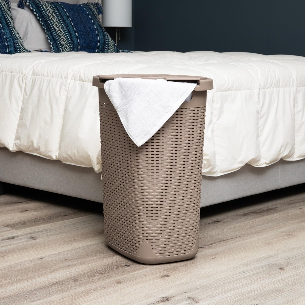 Mind Reader 60L Slim Laundry Hamper with Lid Space Saving Wicker Design