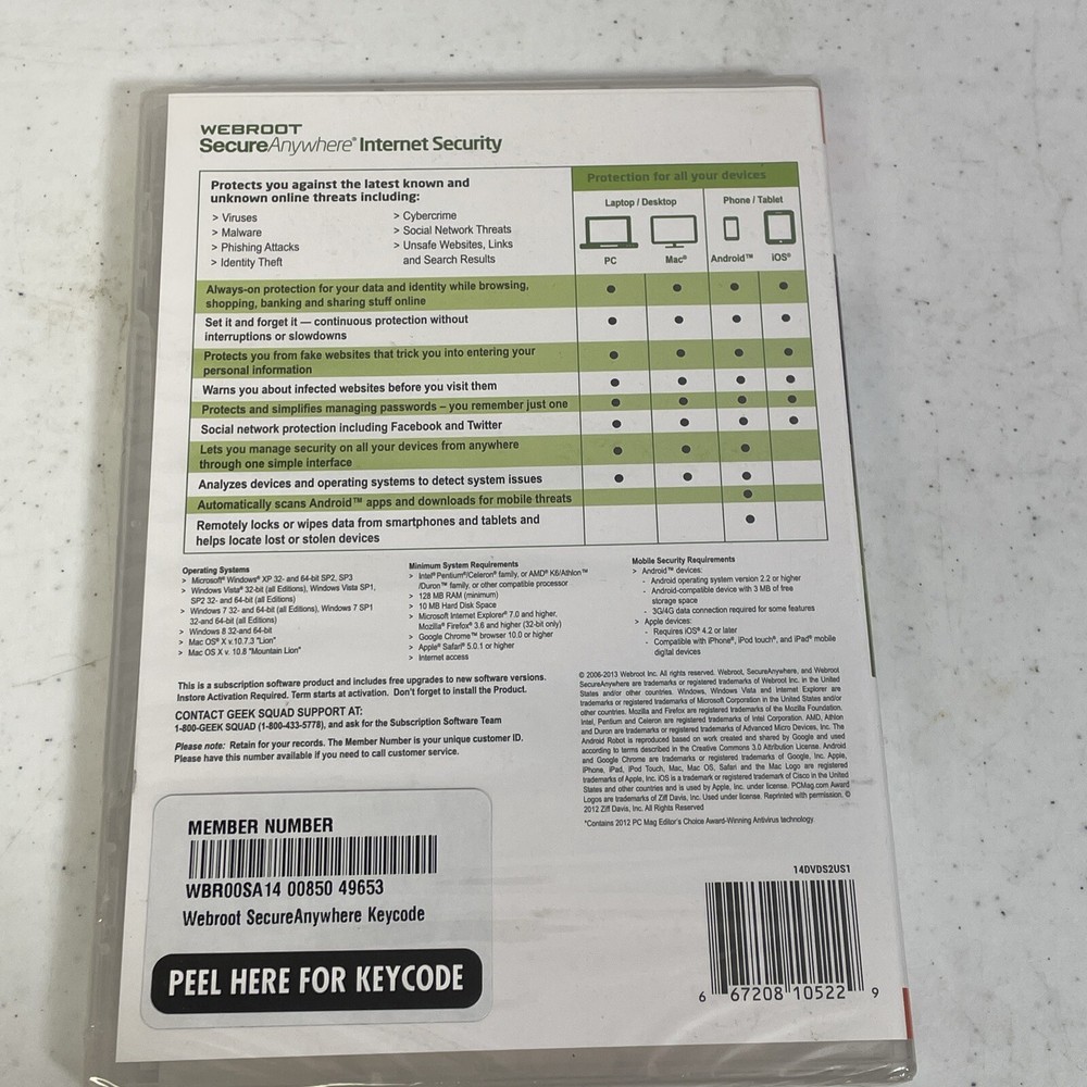 SEALED Webroot Secure Anywhere Advanced Security for PC, Mac Mobile Devices New