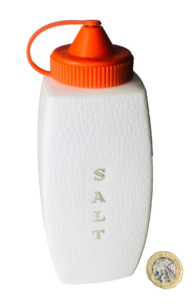 Salt Bottle White Orange Plastic Vintage ra