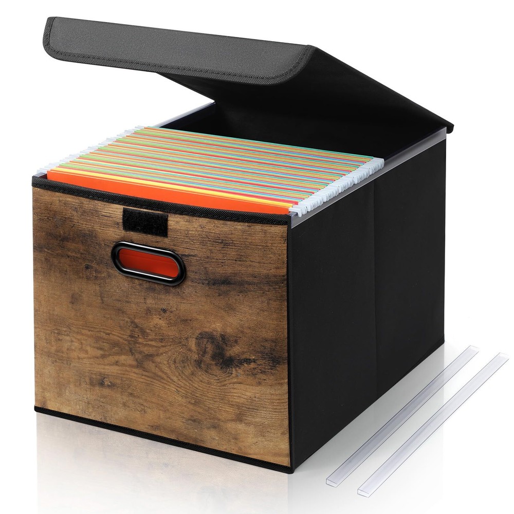 Decorative File Organizer Box with Wood Grain Pattern Portable File Folder Bo...