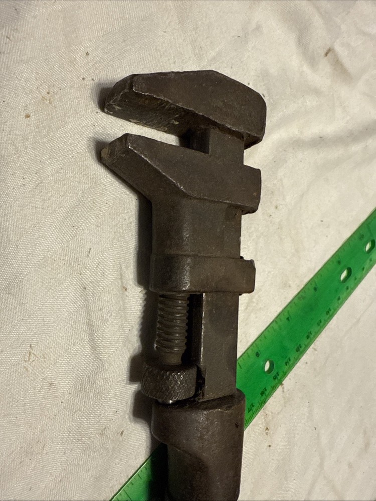 Adjustable 9” Pipe Wrench With Wooden Handle-antique