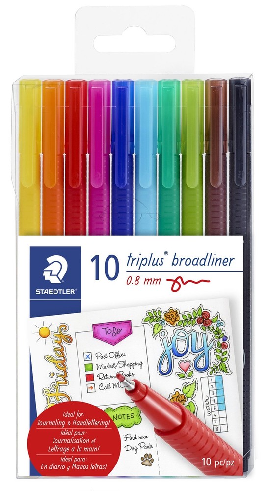 STAEDTLER triangular broad liner, triplus 10 Count (Pack of 1), Multicolor