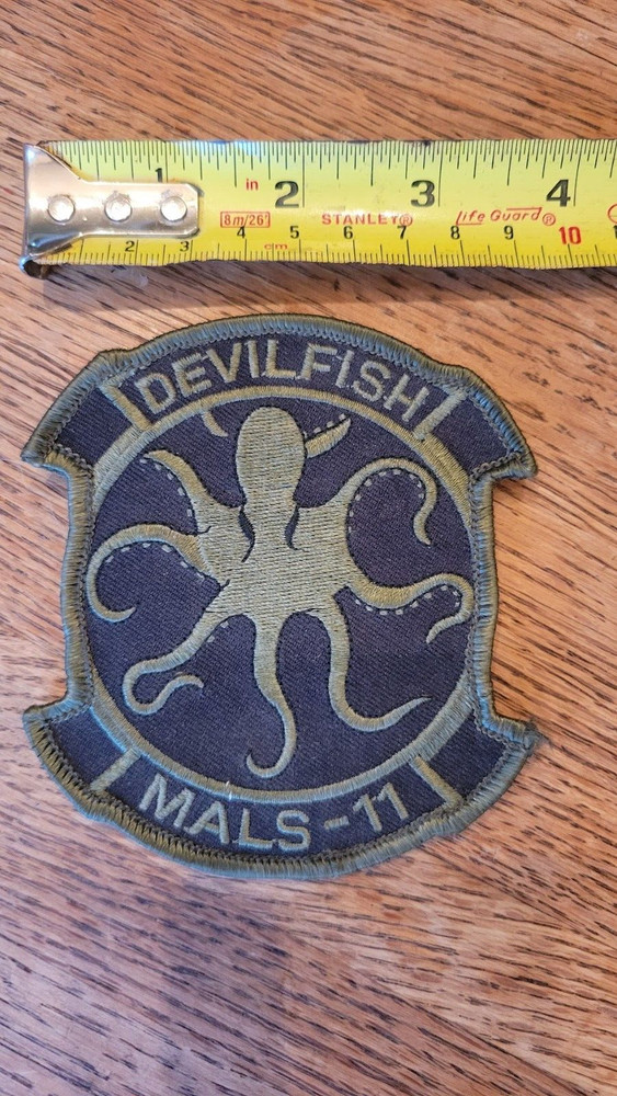 MALS-11 Devilfish Green Patch –With Hook and Loop, 4" US MARINE CORPS
