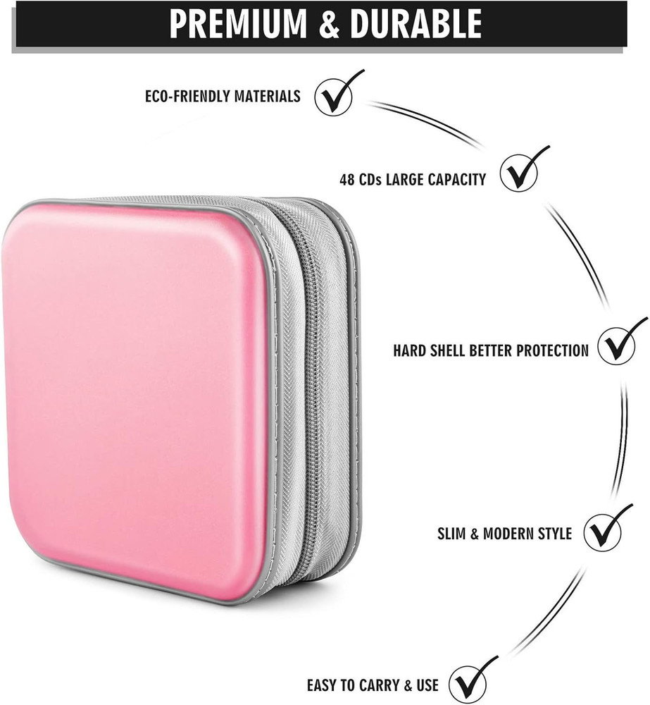 CD/DVD Case Wallet, Light Pink, 48 Capacity, Durable Plastic and Non-Woven Fabri