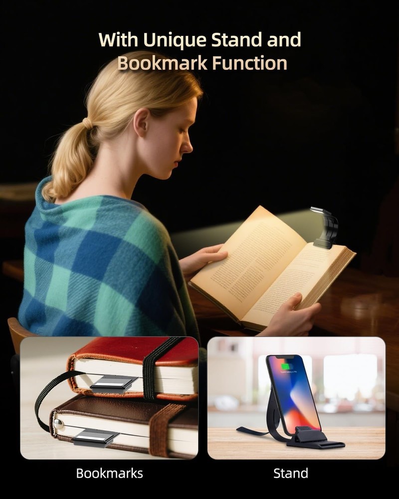 Bookmark Book Light Clip on 8 LED Reading Light Black