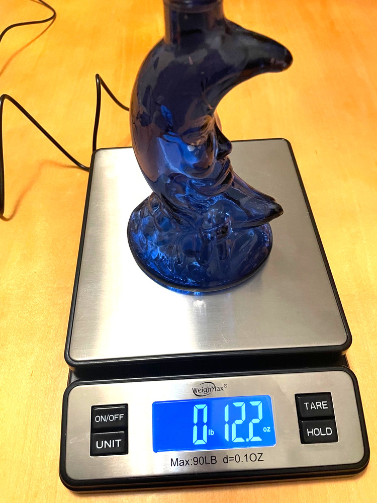 Vintage Crescent Moon Face cherub flashed Cobalt Blue Glass