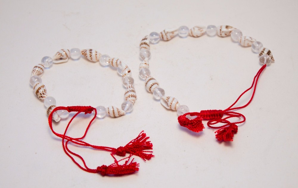 Clear Quartz Crystal Shell Bracelet  w/ Red Power Thread