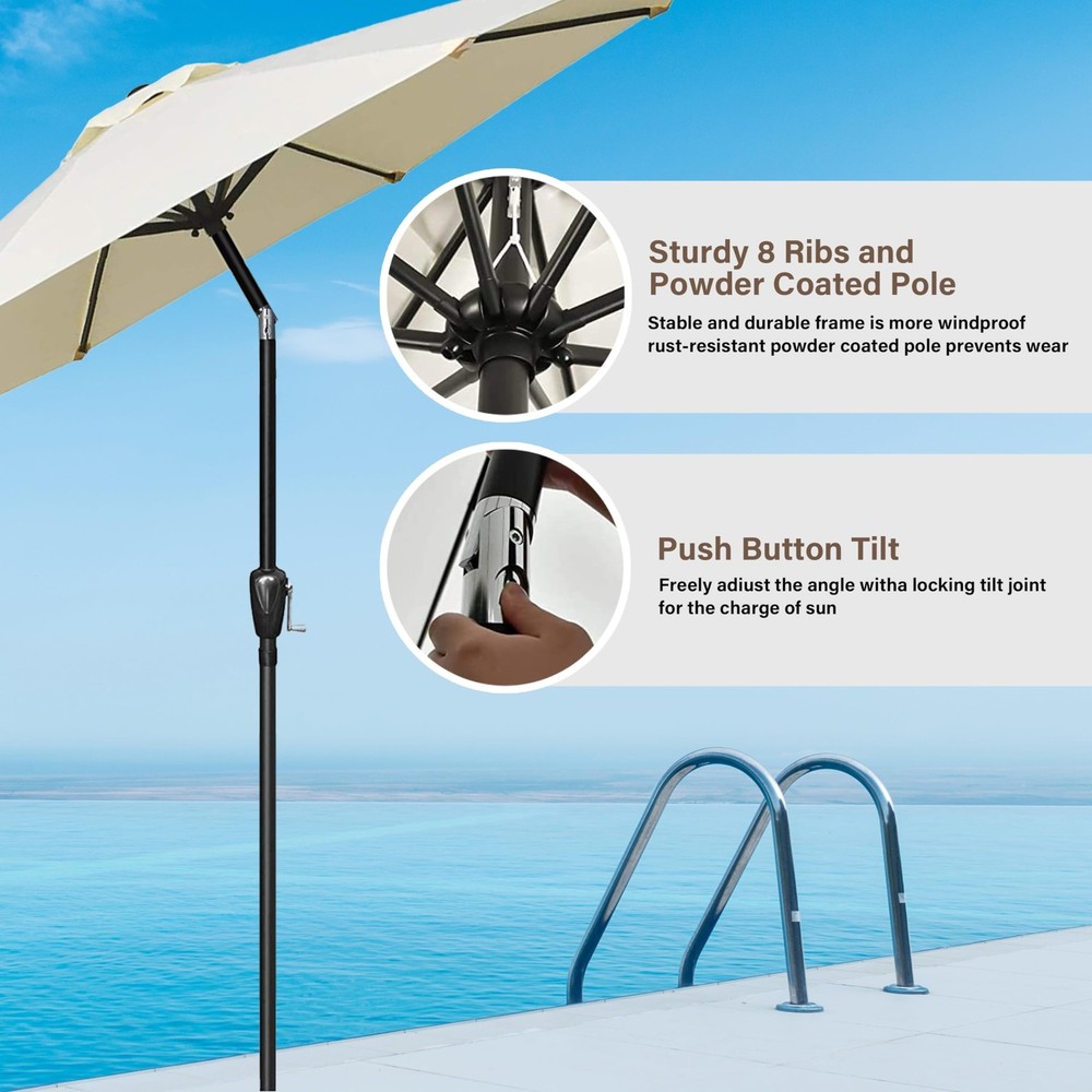 HealSmart 2pcs 9ft Patio Umbrella with Push Button 9FT 2Pack, Beige 2Pack