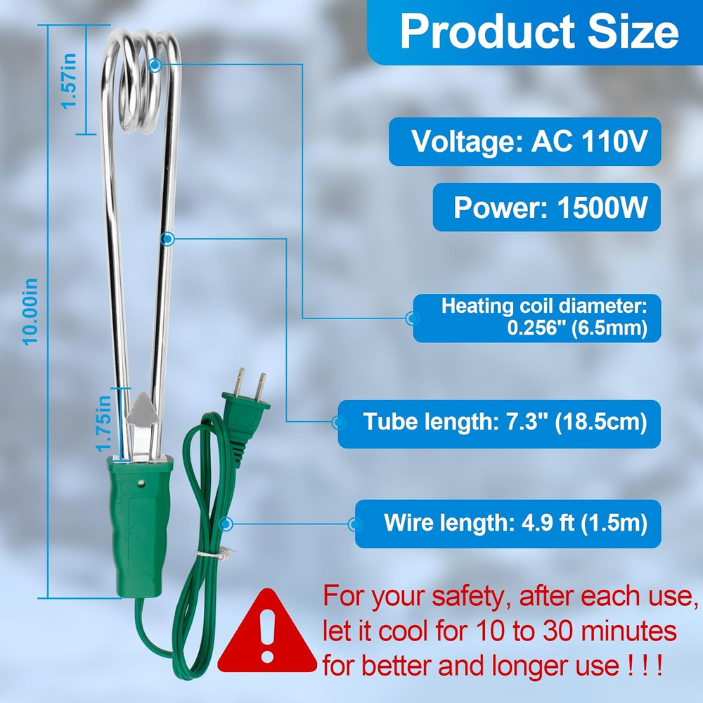 Portable Immersion Water Heater 1500W 110V Dual Voltage Portable Water Heater El
