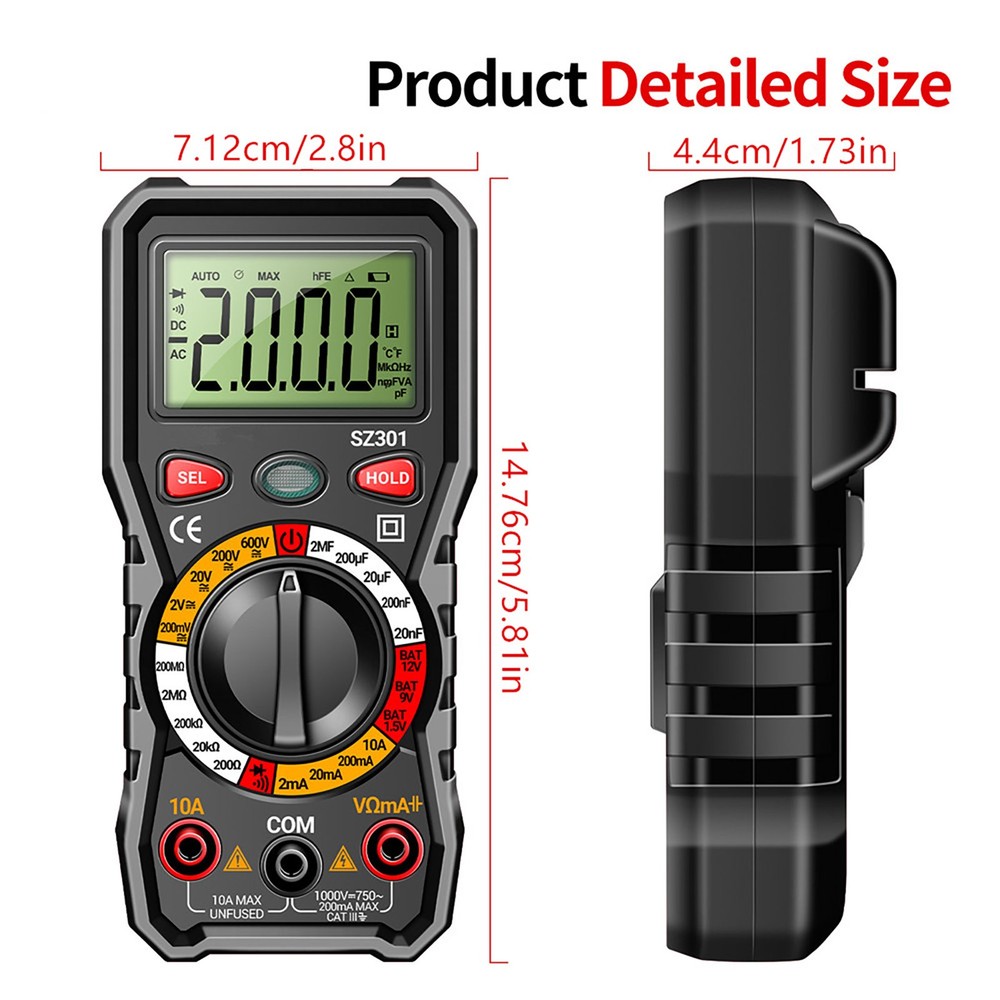 Portable Digital Multimeter Auto-Ranging AC DC Voltage Resistance Diode Test