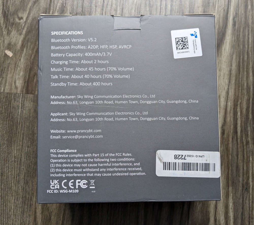 PrancyBt Bluetooth Headset, Model: KH122M