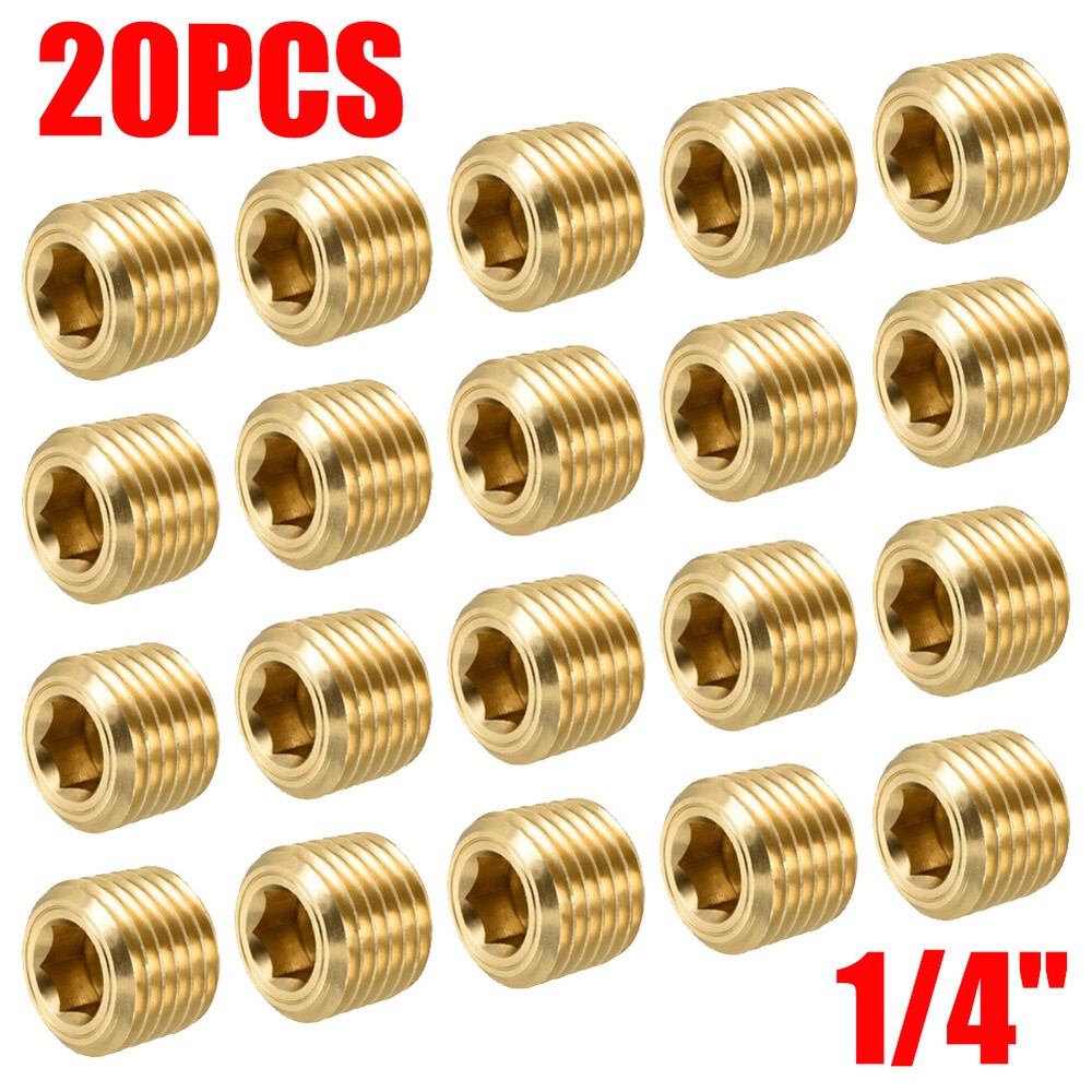 20Pcs Brass Pipe Plug 1/4" NPT Male Thread Hex Internal Head Socket Fitting
