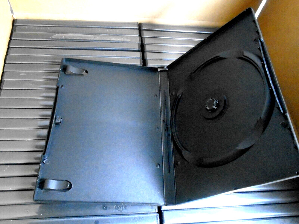 (50) Black empty standard replacement single DVD cases boxes 14 mm disc
