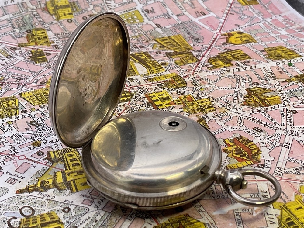 Spring flip . White Manchester . Silver 1891 . POCKET WATCH