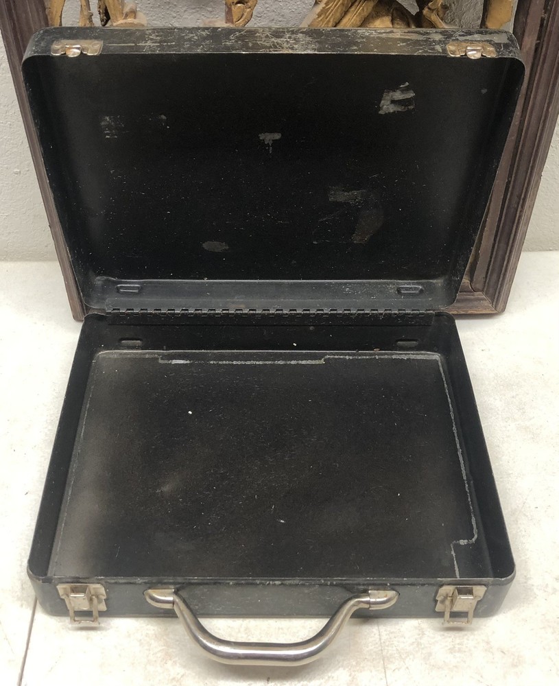 Vintage DeWalt Worn Black Metal Storage Tool Box Empty Carrying Case