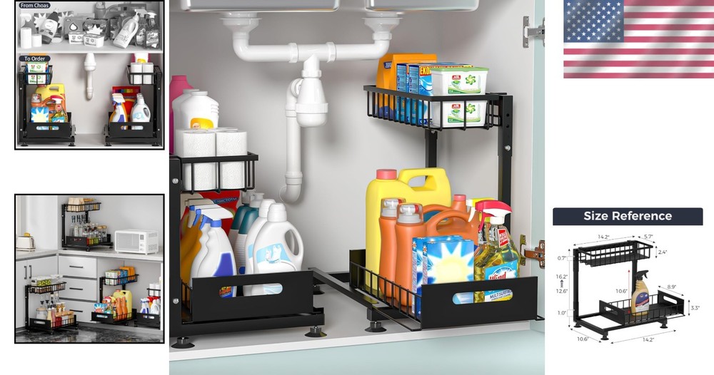 Heavy-Duty 2-Pack Under Sink Pull Out Organizer, Rust & Mildew Resistant Metal