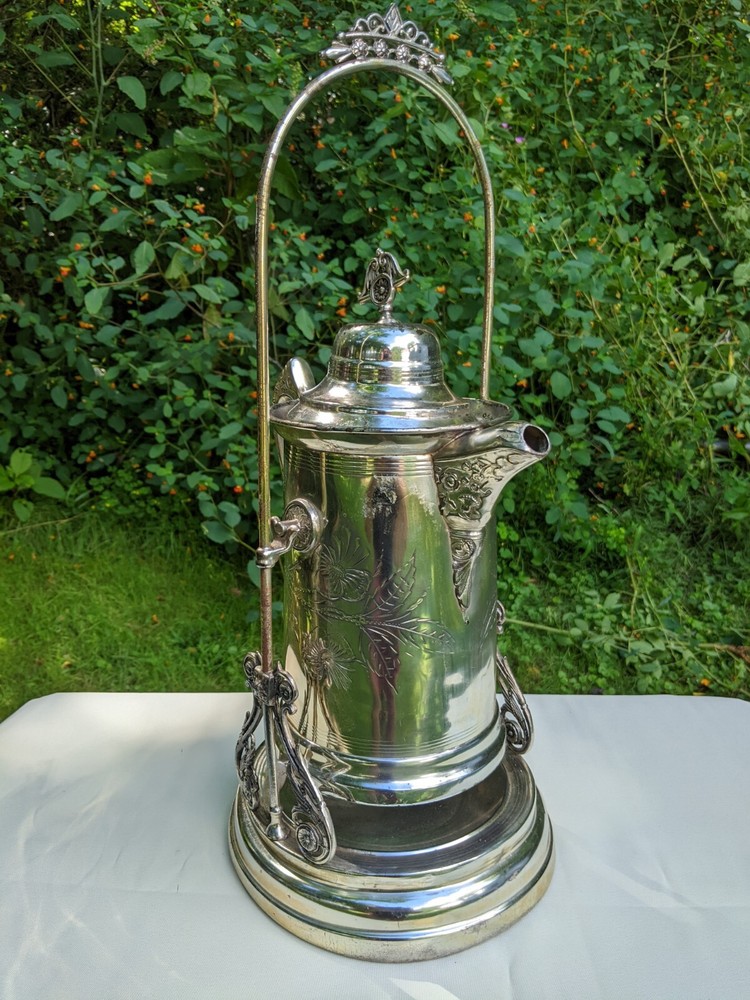Empire Silverplate Co Repousse Etched Victorian Tilting Water/Coffee/Tea Pitcher