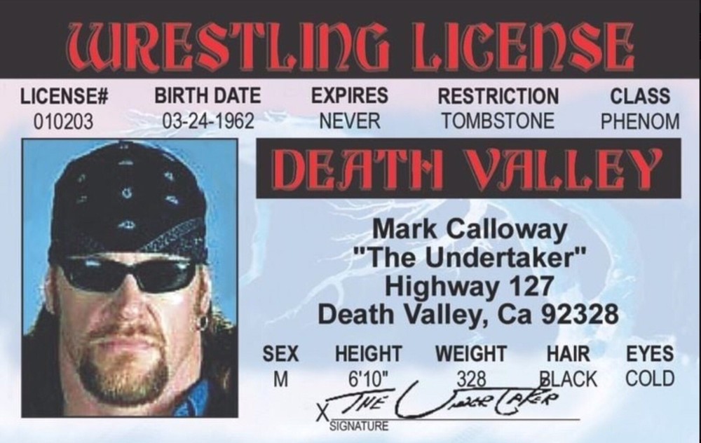 The Undertaker Drivers License 3.4” X  2.2” Laminated ID Card.