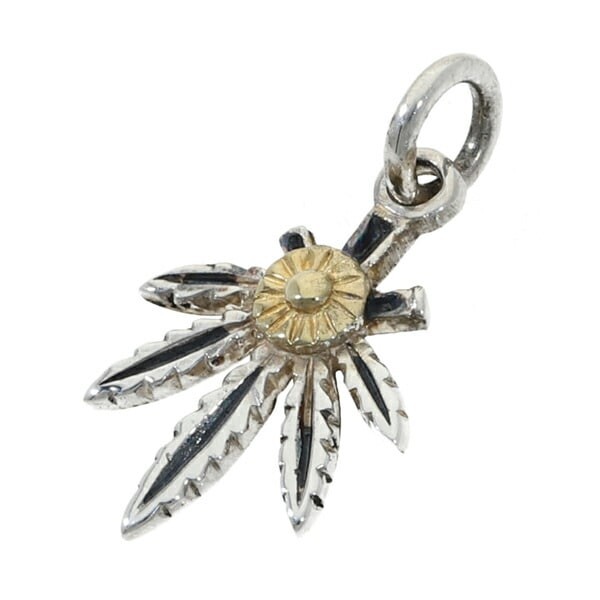 Gold Eagle & Hemp Leaf Pendant Charm (No Chain) 925 Silver