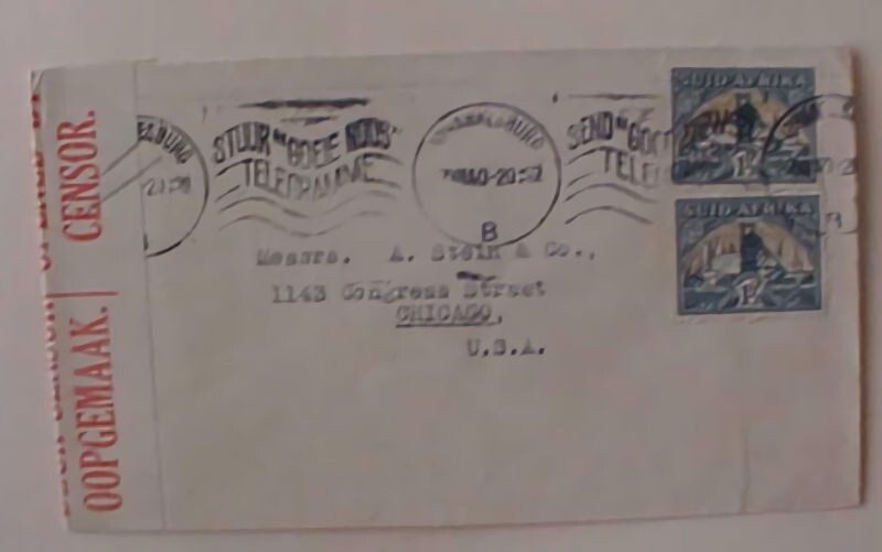 SOUTH AFRICA TELEGRAMME CENSOR JOHANNESBERG