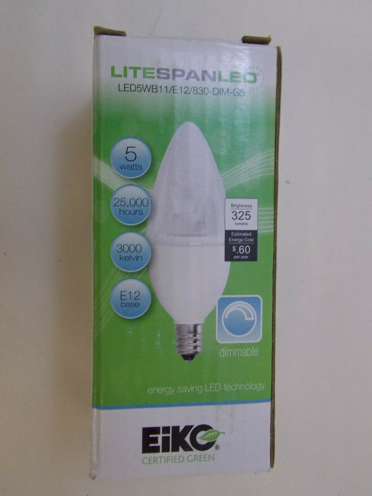 Eiko 08730 - LED5WB11/E12/830-DIM-G5 Blunt Tip LED Light Bulb