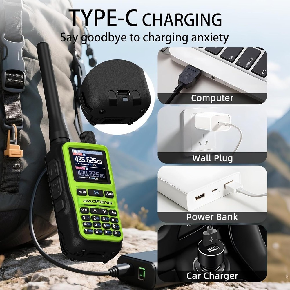 2x UV5R-Mini Ham Compact Radio Green Bluetooth App Program 999CH USB-C Charge