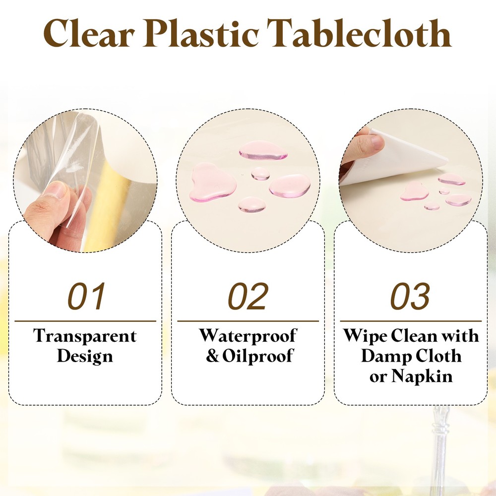 60x60 Inch Clear Plastic Tablecloth Square Vinyl Table Cover Protector