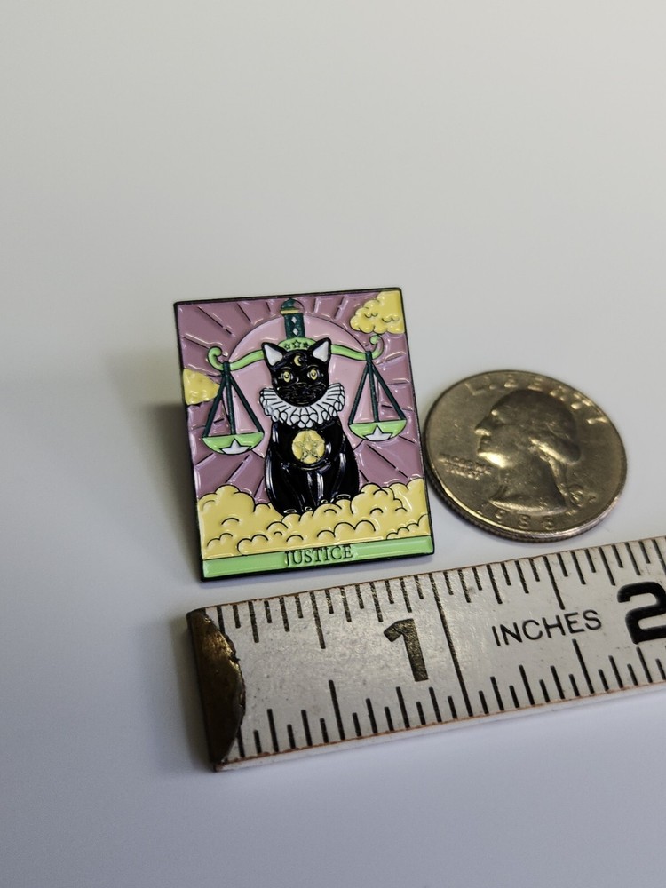 Black Cat Tarot Card Lapel Pin Justice