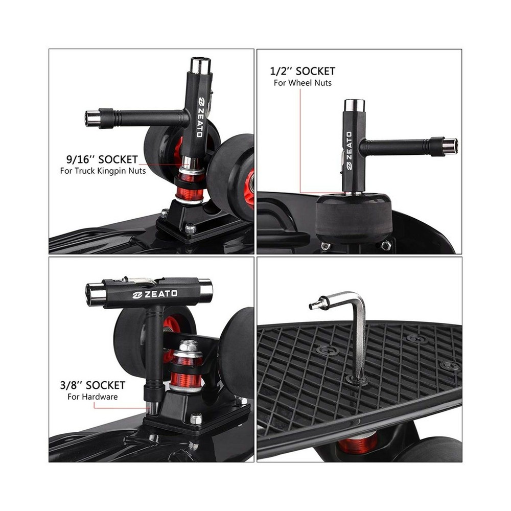 Zeato All-in-One Skate Tools Multi-Function Portable Skateboard T Tool Access