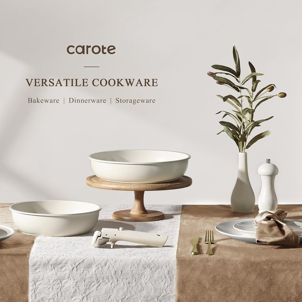 Versatile 19 Piece Cookware Set, Nonstick, Removable Handle