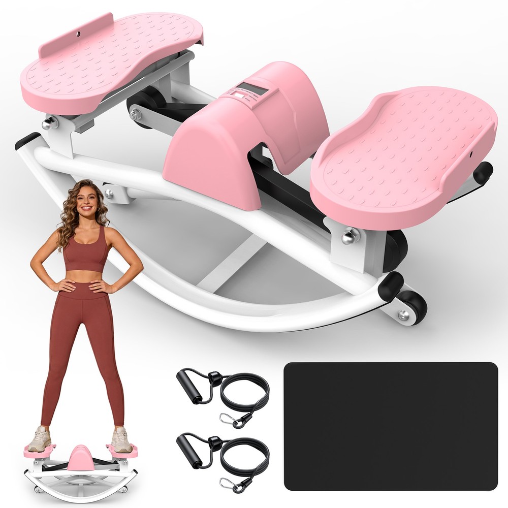 Lateral Stepper for Exercise-Rocking Stepper Machine with Resistance Bands Pink