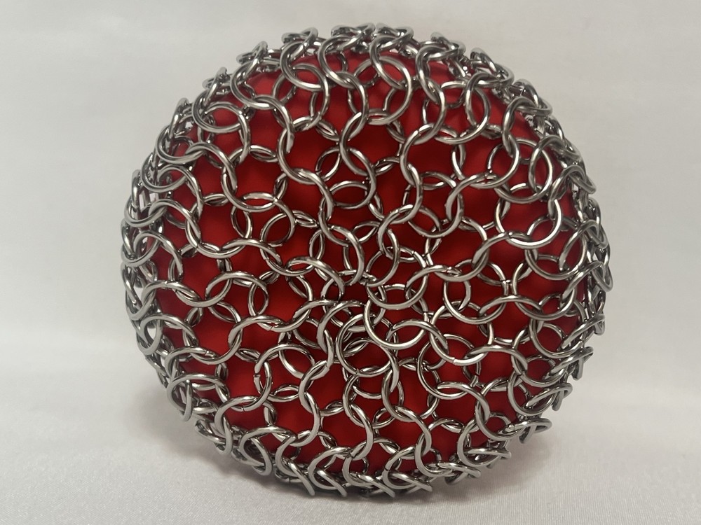 Cast Iron Chainmail Scrubber Red Skillet Cleaner with Handle and Scraper 2-Piece