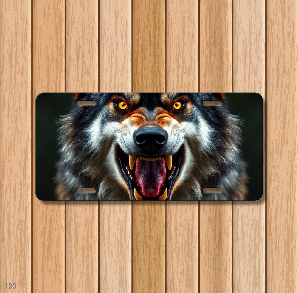 Bold Wolf License Plate Fierce Expression Customizable Front Plate Unique Gift