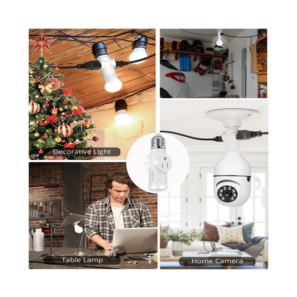 Light Socket to Plug Adapter,Convert E26 Light Socket to 2/3 Prong Outlet Ada...