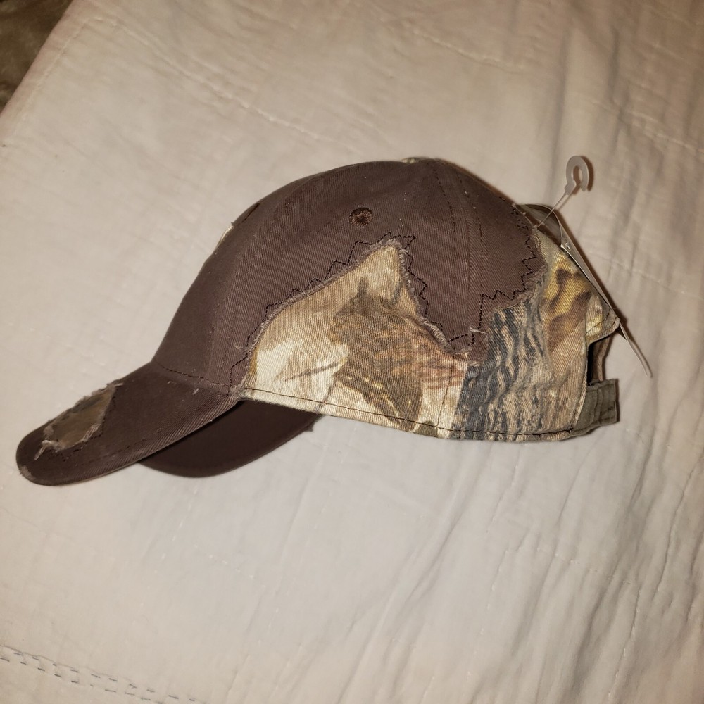 Realtree Distressed Brown Camo Hat Cap Raw Edge Mirrored Bs Hook & Loop NWT
