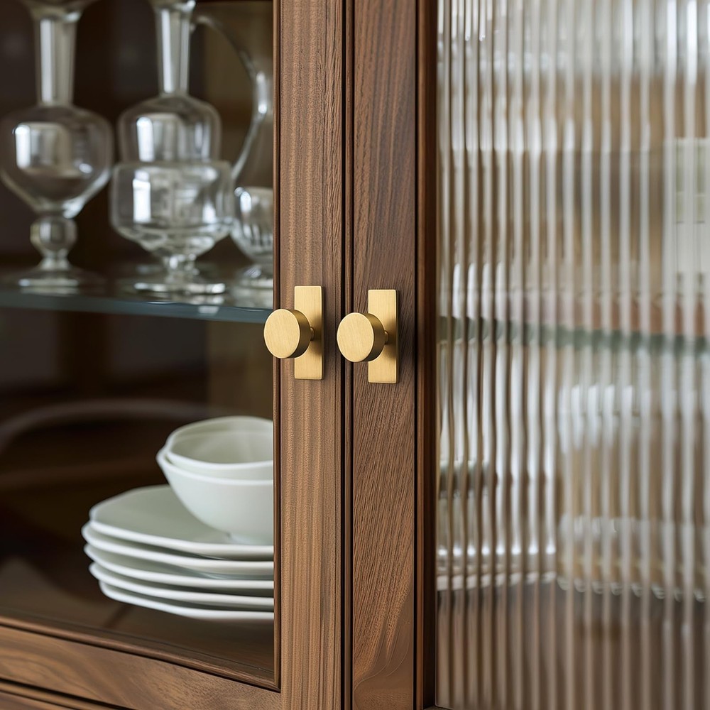 Brass Cabinet Knobs with Backplate - 2 Pack Modern Brushed Gold Hardware Hand...