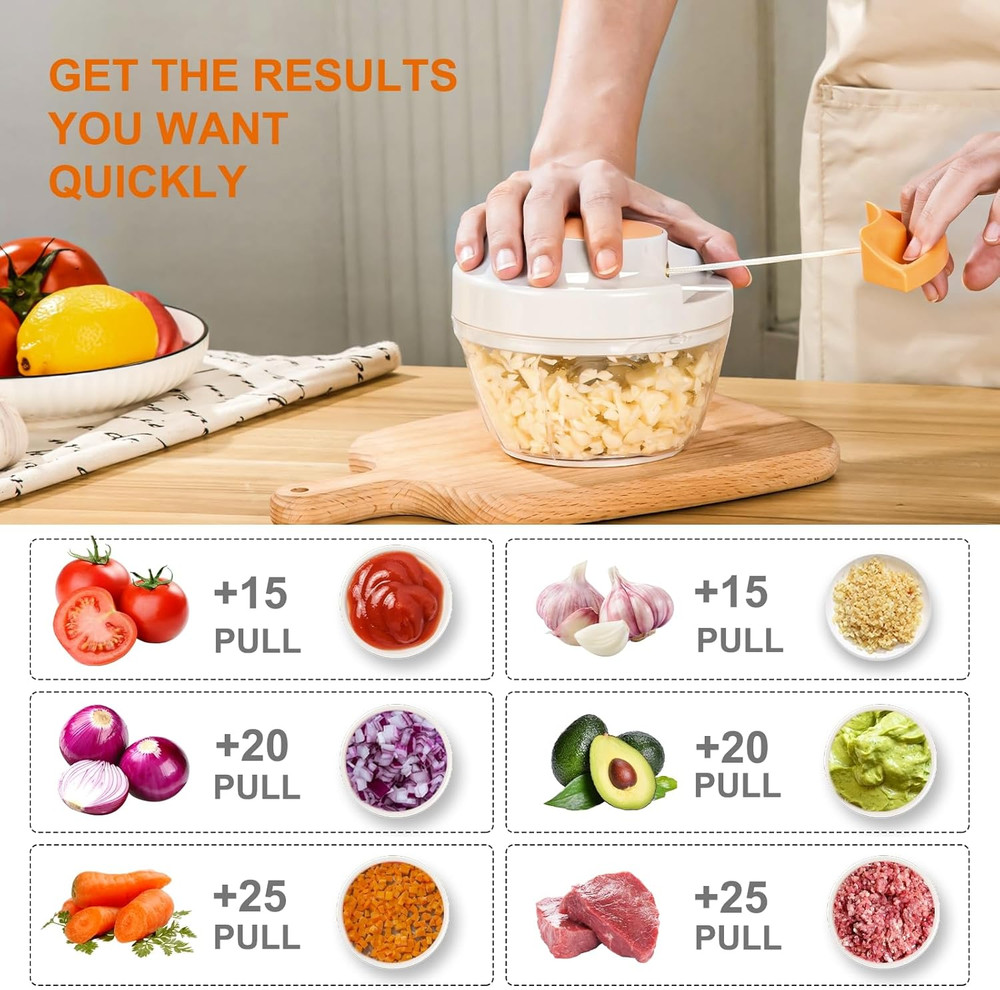 Manual Food Processor Vegetable Chopper, Portable Hand Pull String Garlic Mincer