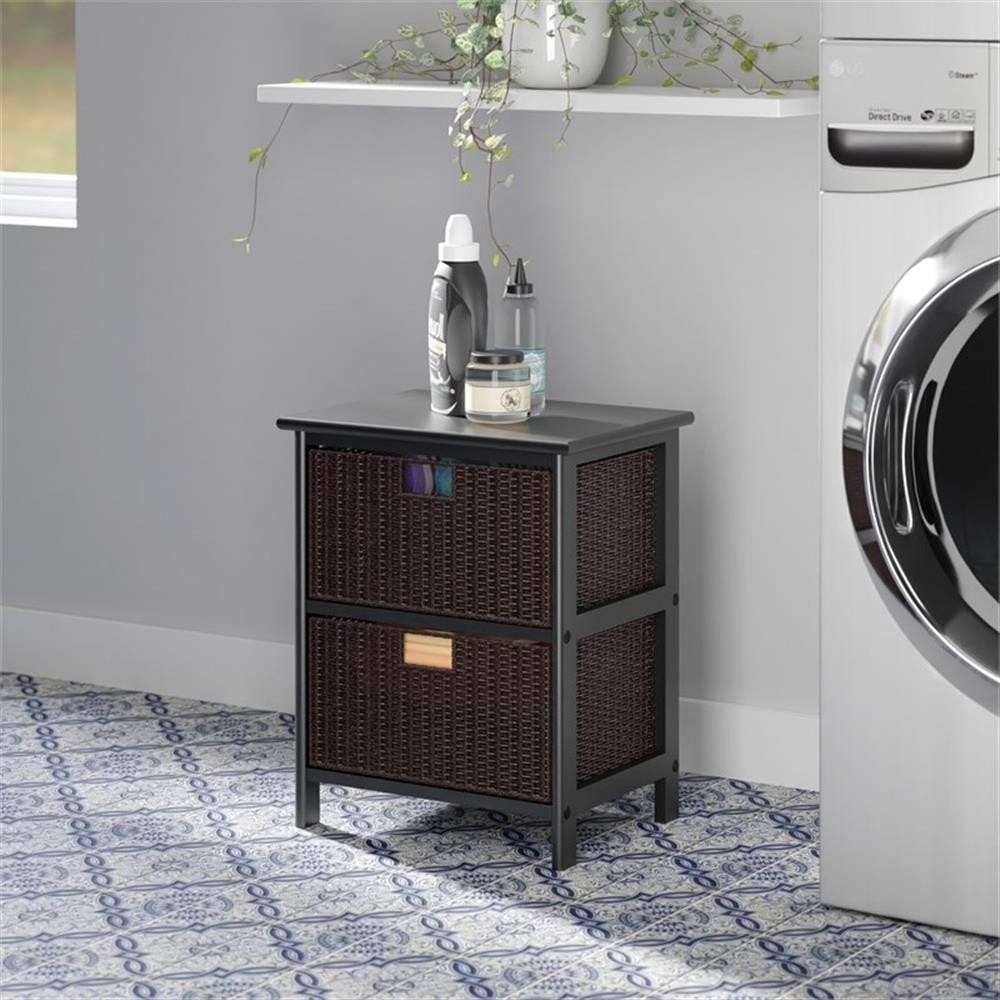Bowery Hill Transitional Solid Wood Storage Rack w/ 2 Foldable Baskets - Black