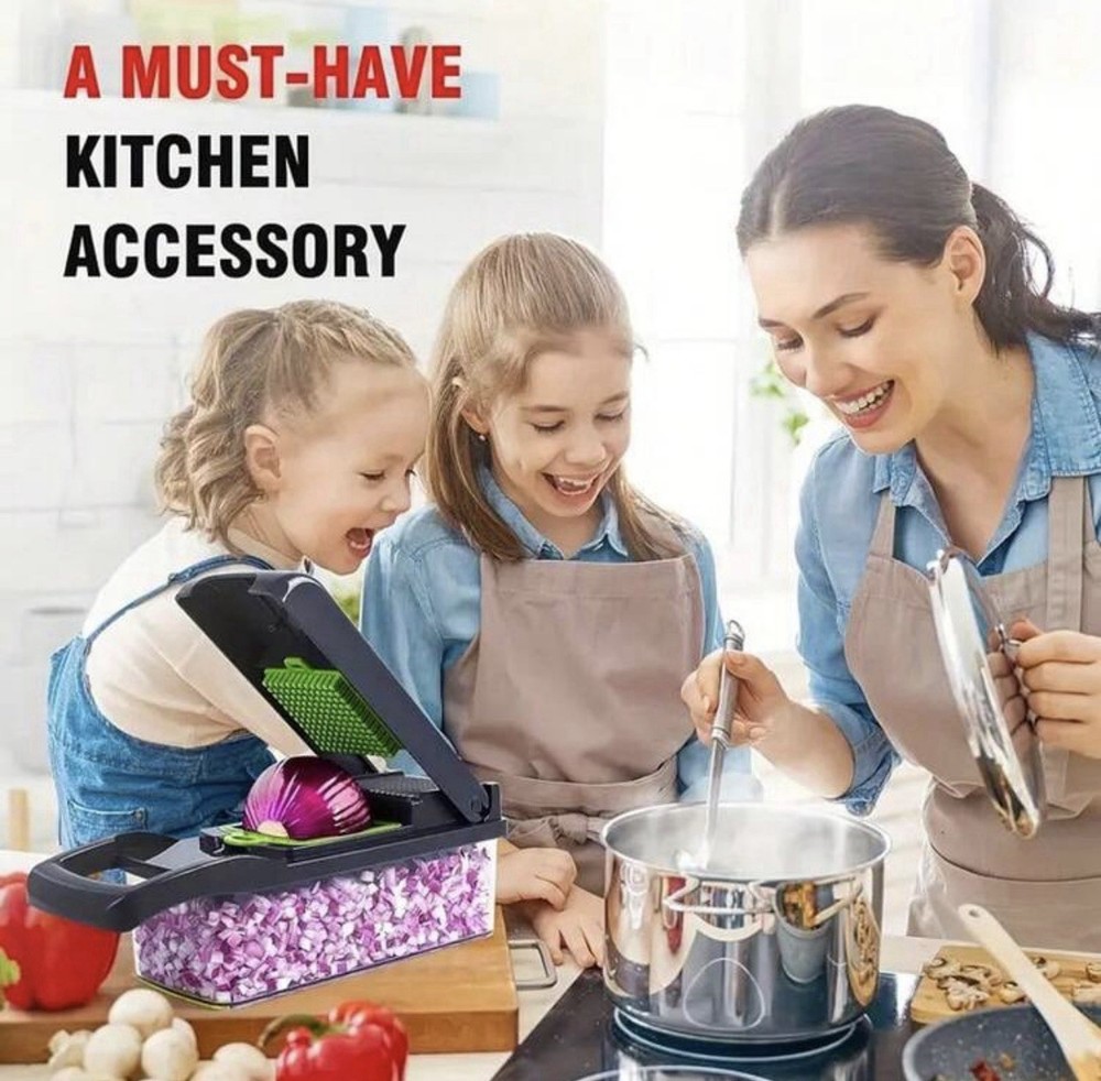 Multi-Functional Vegetable & Fruit Chopper Set 8-Piece, Green/Black